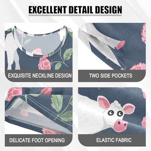 ALAZA Cow Rose Flower Floral Funny Pajamas Short Sleeve 2 Piece Sleepwear Top and Bottom Pajama Set Unisex4