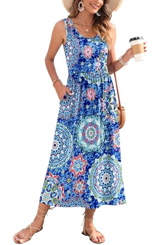 Image of WNEEDU Women's Summer Maxi Dress Casual Sleeveless Sundress