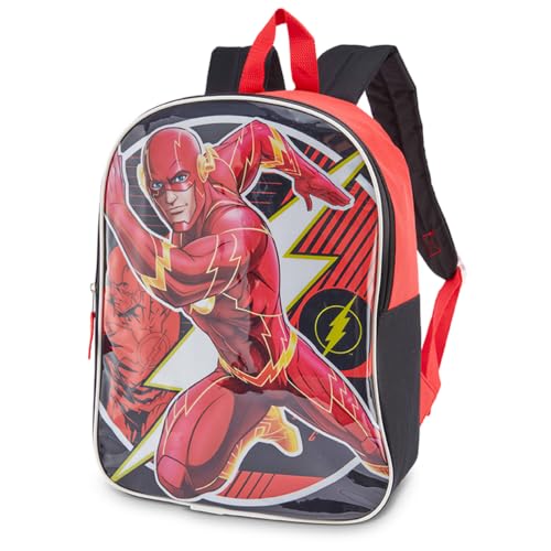 Mochila infantil The Flash para meninos – Mochila infantil com alças acolchoadas – Mochila infantil – Mochila pré-escolar confortável – 38 cm