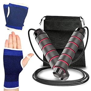 PUZGIC Jumping Rope Tangle-Free – Rapid Speed Skipping Jump Ropes with Gloves for men and women Aerobic Exercise – Anti-skid handles with adjustable length cable for Kids