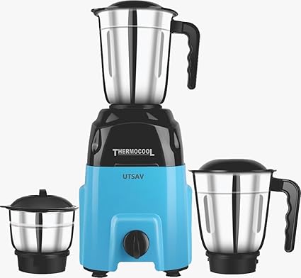 Thermocool Utsav Mixer Grinder 500 watt 3 jars (Liquidizing, Wet Grinding and Chutney Jar) | Heavy Duty Motor With Nano - Grinding Technology | Long Lasting Shock Proof ABS Body | (BLUE)