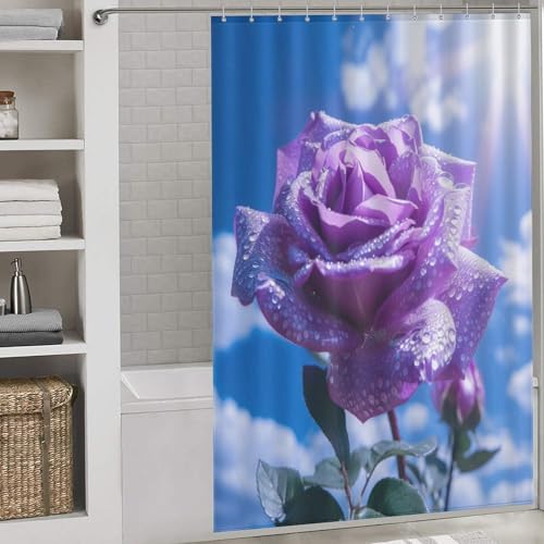 Rideau de douche imperméable et lavable en machine motif fleur 152x183 - 2
