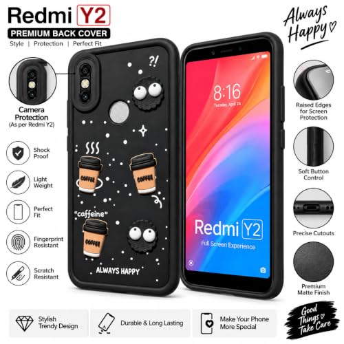 Image of Bintage Back Cover Compatible for Mi Redmi Y2 | Cute 3D Taddy Ball Bear Milk Cake Coffee Silicon Case Full Body & Camera Protection - Black