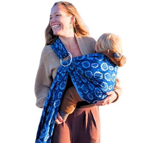 Organic Baby Ring Sling Carrier Boho Hemp & Eucalyptus Wrap for Newborn to Toddler Non-Toxic ASTM-Certified Ergonomic Gift Box Included Shibori Blossom