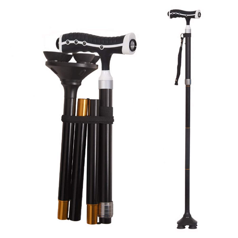 Bastón para Caminar con luz LED, Antideslizante/aleación de Aluminio, Altura Ajustable 82-94 cm, para Acampar, Escalar, Correr, muletas Times