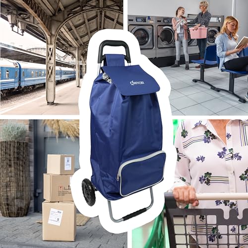DIVCHI Einkaufstrolley mit 2 Rädern, faltbar, robust, zusammenklappbar, Einkaufswagen, Allzweckwagen, Rollwagen, Aufbewahrungswagen, Blau – Bild 4