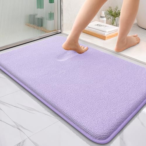 Image of OLANLY Thick Memory Foam Bath Mat Rug 36x24, Extra Soft Absorbent Bathroom Rug, Quick Dry Bath Mats, Non-Slip, Machine Washable Carpet for Bathroom, Tub and Shower, Home Decor Accessories, Lavender