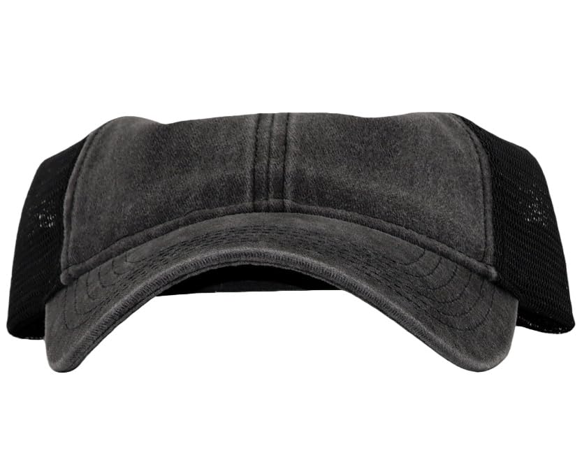 Image of Washed Cotton Trucker Hat, Soft Mesh Baseball Cap with Adjustable Snapback | Unstructured Vintage Distressed Dad Hats, Breathable Lightweight Casual Outdoor Summer Ball Caps for Men Women