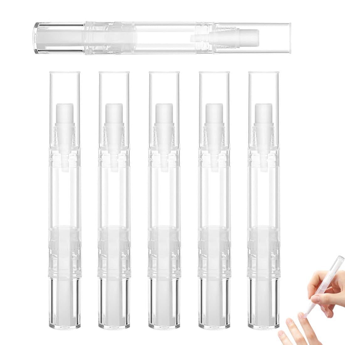 WeddHuis 6 Pezzi Penna Olio per Cuticole Vuota con Punta a Pennello per Crescita Ciglia, Applicatore Lipgloss (5 ml) (Trasparente)
