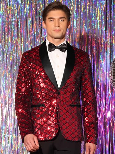 Lars Amadeus Sequin Blazer for Men's Argyle Pattern Peak Lapel Prom Shiny Sports Coat2