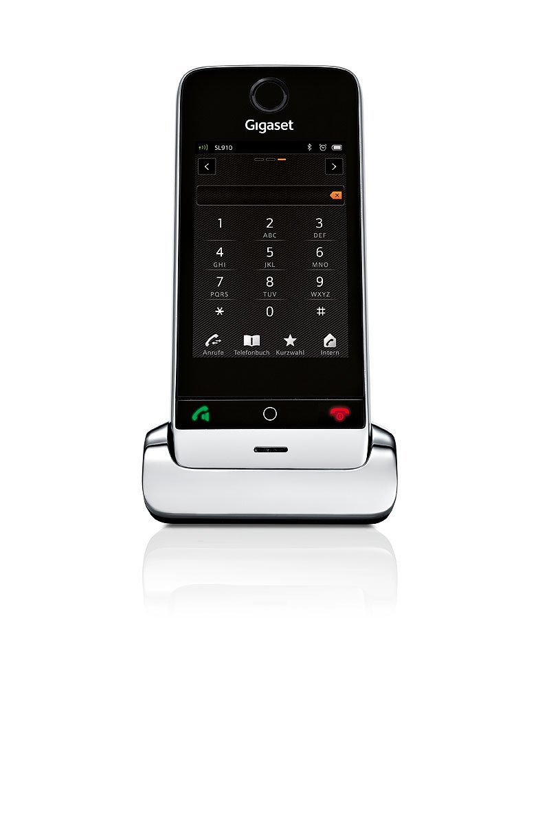 Gigaset SL910 - Schnurloses Design-Telefon - großes 3,2" Touchscreen - Full-Touch Benutzeroberfläche - edles Echtmetall-Rahmen - individuelle Menükonfiguration, pianoschwarz