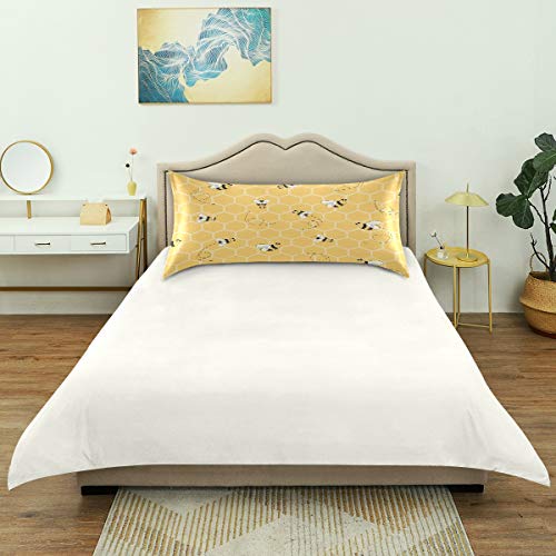 Satin Pillowcase For Hair And Skin Silkly Decorative Pillow Sham With Envelope Closure Pillow Cover (20X30In, Yellow Honeycomb Bee) #TOP5