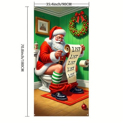 Image of BlissYard Christmas Door Cover Santa Bathroom 35x71 Inch Polyester