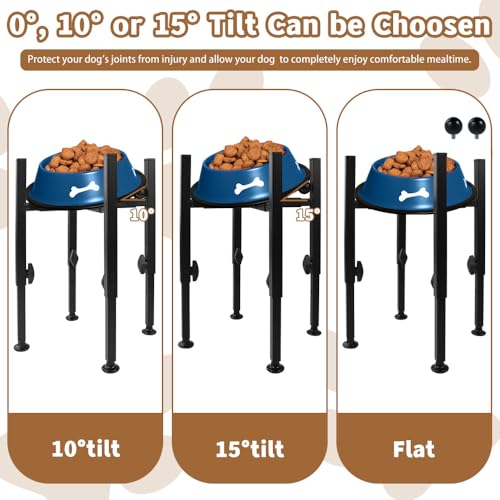 Erhöhter Hundenapf mit 10-15° Geneigten, 3 Höhenverstellbar 7,5-18,5cm Breit Futterstation Stabiler und Rutschfester Metall Futternapf Hund Erhöht für Kleine, Mittelgroße, Große Hunde (Nur Ständer)