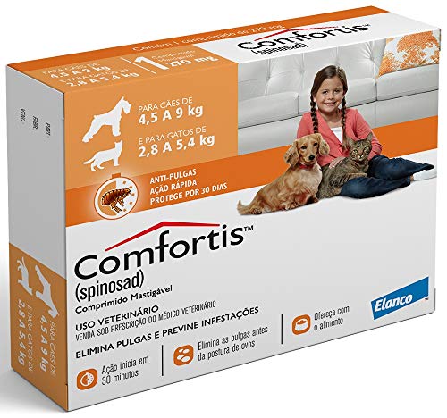 Comfortis Tablete 270mg (Laranja) Elanco Cães Médios,Sabor Carne