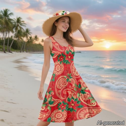 Image of Dreaweet Casual Sleeveless Dresses for Women Girls, Round Neck Tank Dresses with Pockets Summer Sundress Size XS-4XL