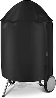 Unicook Heavy Duty Waterproof Kettle BBQ Cover, Compatible for Weber 22 Inch Premium Charcoal Grills, Round Kettle BBQ Grill Cover, Compared to Weber 7150, 27.7" Dia x 38" H, Black