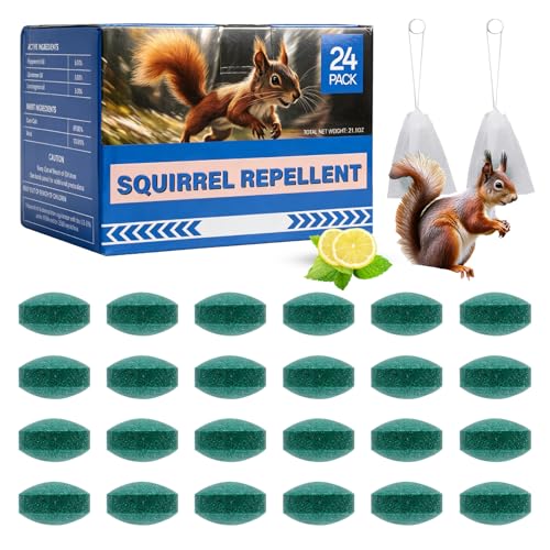 24 Pack Squirrel Rodent Repellent, Peppermint Lemon Oil Mice Repellent for Mouse Rats Spider Pests, Natural Deterrent for Kitchen, Warehouse, Car, Indoor, Outdoor, Safe for Pets Family