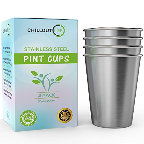 Image of Stainless Steel Pint Cups Water Tumblers 16 oz - Unbreakable, BPA Free, Stackable Premium Quality 18/18 Metal Drinking glasses for Home & Outdoor Activities, Picnic, Travel & Camping (4-Pack)