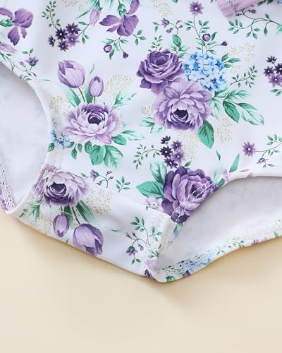 Image of Toddler Girl Swimsuit Baby Girl Bathing Suit Long Sleeve Floral Zipper One-Piece Rash Guard Swimsuit with Hat