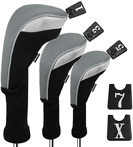 Andux 3pcs/Set Golf 460cc Driver Wood Head Covers with Long Neck and Interchangeable No. Tags