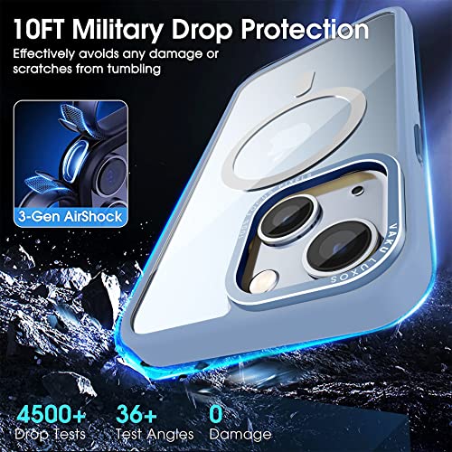 Image of Vaku Luxos Clear Armor MagPro for iPhone 14 Cover Case, Shockproof, Scratch Resistant, Slim, Thin, Military-Grade Metal Ring Camera Protection, Compatible with MagSafe Back Cover - Sierra Blue
