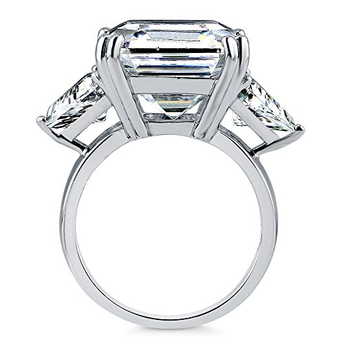 Berricle R308-7 Sterling Silver 3-Stone Wedding Engagement Rings Asscher Cut Cubic Zirconia Cz Statement Cocktail Anniversary Ring thumb #3