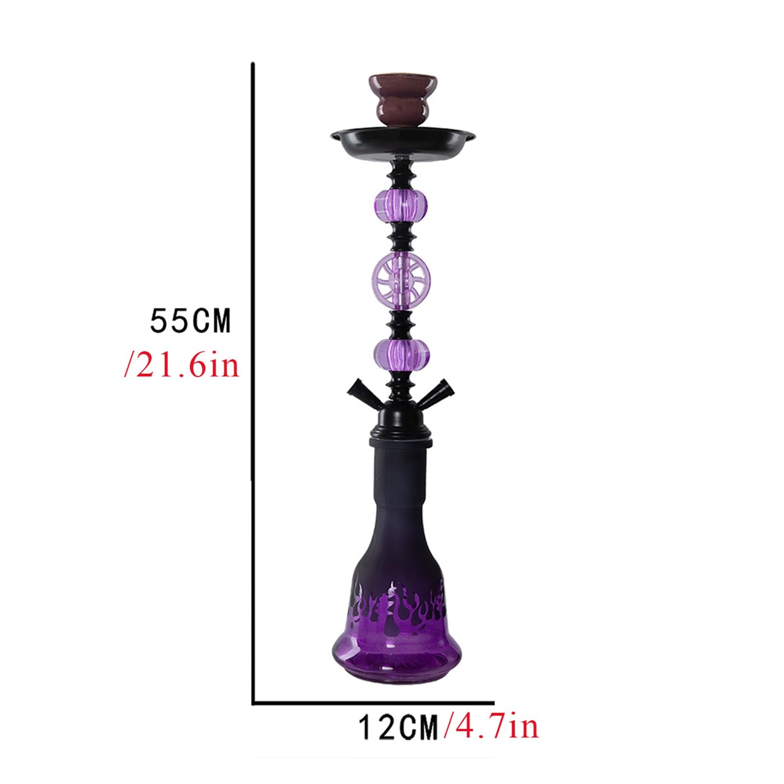 Chicha Narguilé Arabe 21,6 Pouces Ensemble De Pipes en Verre À Double Et Quadruple Tuyau pour Usage Domestique/Festif, Violet(Four-barreled)