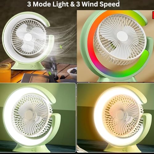 Image of 4000mAh High Speed ๐๐๐๐ก๐๐ซ๐ ๐๐๐๐ฅ๐ Table Fan for Home, ๐๐ฌ๐๐ข๐ฅ๐ฅ๐๐ญ๐ข๐ง๐ ๐๐๐ง with ๐๐๐ ๐๐ข๐ ๐ก๐ญ | ๐๐๐ ๐๐๐ซ๐ฌ๐จ๐ง๐๐ฅ Fan, ๐ ๐๐ฉ๐๐๐ (R - Green)