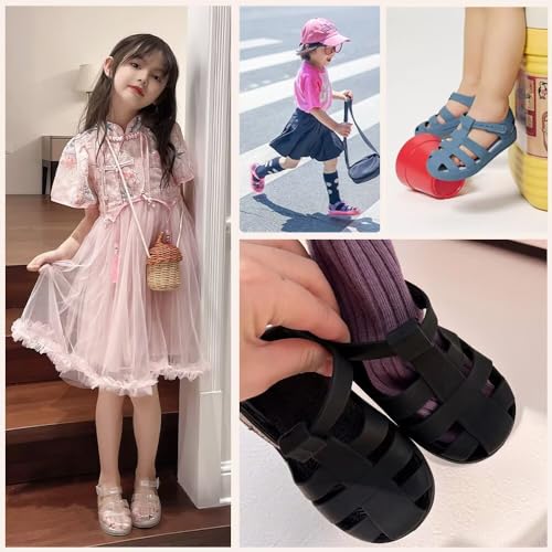 Jelly Sandals for Girls,Boys Summer Casual Closed Toe Jelly Flats Shoes with Adjustable Strap for Toddler Kids3