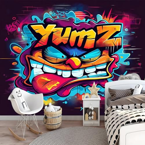 Genérico Papel Pintado Personajes De Dibujos Animados Enojados Fotomurales tejido no tejido Grafiti Colorido 250 x 175 cm Fotomurales Decorativos Pared Papel de Pared Decorativo Salon