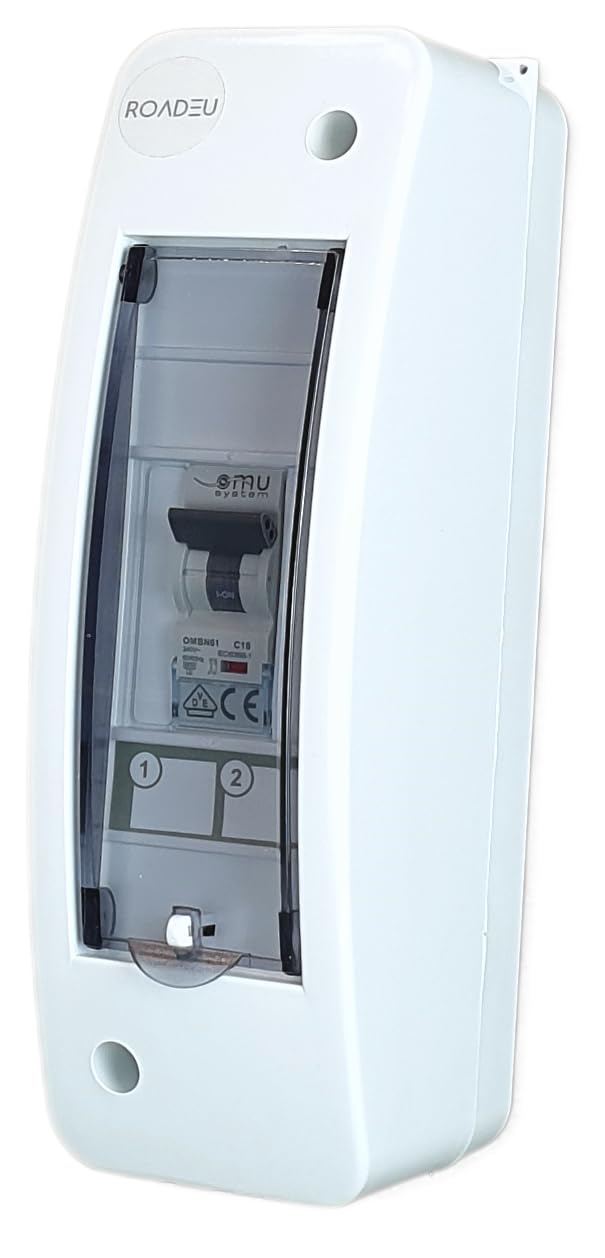 RoadEu – Cuadro Electrico Superficie con Interruptor automático 16A "C", Disyuntor Phase + Neutro L1+N. Ideal como distribuidor de pared para talleres, cobertizos o jardines.