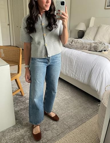 Womens Knit Cardigan Sweaters Fall Fashion Short Sleeve Button Down Cropped Coat Jacket with Pocket4