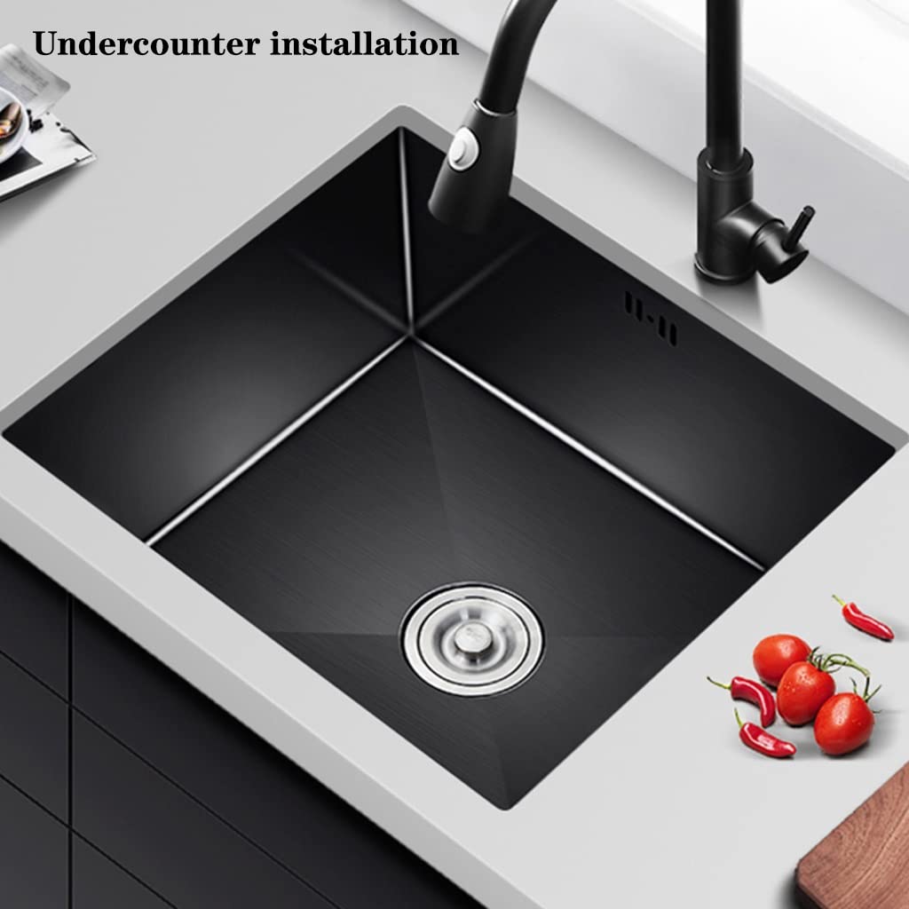 Lavello da incasso a vasca singola sopra lavello Lavello da incasso multi-dimensione Lavello da cucina domestico Lavello quadrato nero in acciaio inossidabile Lavello con sifone downpipe (Color : Bla