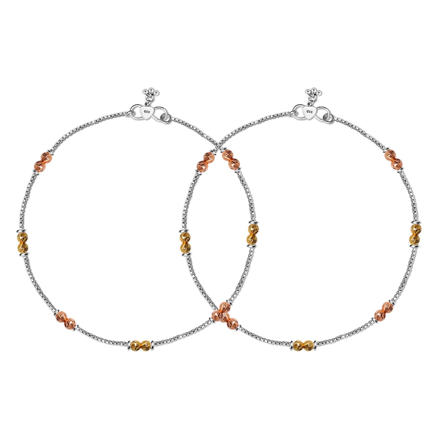 925 Sterling Silver Anklet for Women Teen | BIS Hallmarked Modern Style Ball Cut Bead Small Charm Anklets | Ankle Bracelet Jewelry Gift for Her-image-9