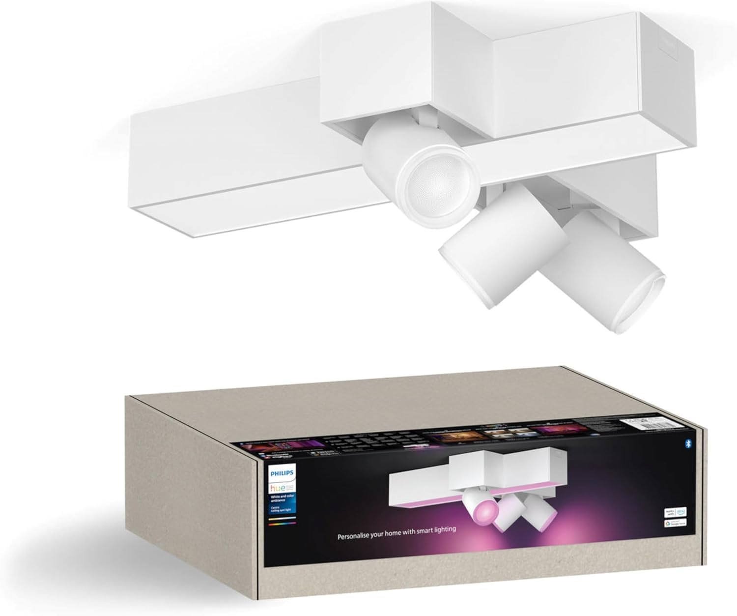 Philips Hue – Lámpara inteligente Hue Centris con 3 Focos LED Inteligentes Cruzados, Luz Blanca y de Colores Regulable, Control por Voz y App, Compatible con Alexa y Google Home, 40cm - Color Blanco