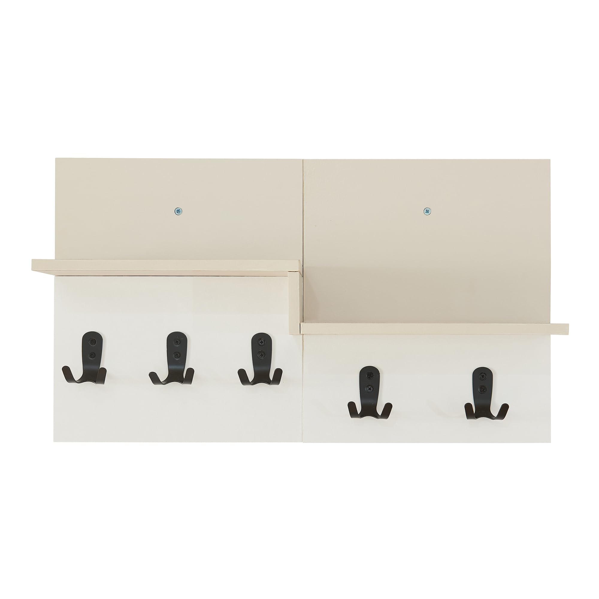 [en.casa] Appendiabiti da Parete con 2 Ripiani Aperti Mensola Attaccapanni a Muro con 5 Ganci Doppi in Metallo per Borse Cappotti 34 x 59 x 13 cm Ingresso Corridoio - Beige/Bianco