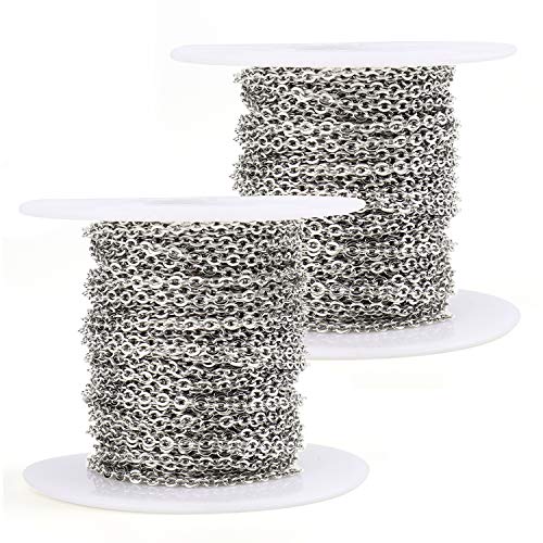 Tosnail 60 Feet 2mm Wide Stainless Steel Chains Cable Chain for Men and Women Jewelry Making