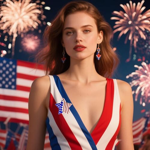 Image of American Flag Brooch Pin for Men Women Rhinestone Crystal Elephant Commemorates Brooch Pin American Independence Day Brooch for Men