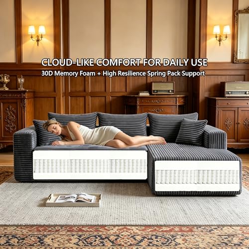 Image of 93 inch Boneless Couch, Modular Sectional Sofa for Living Room - Grey