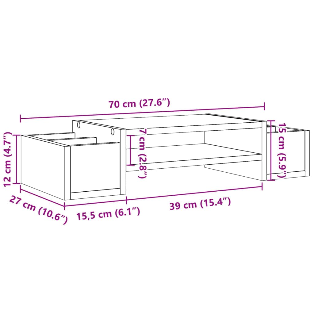 Monitorständer mit Stauraum Schwarz aus Holzwerkstoff 70x27x15 cm mit 4 Fächern für Büro Homeoffice Gaming und Studium zur verbesserten Ergonomie am Arbeitsplatz