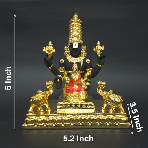 Image of Gold Art India Idol Tirupati Balaji Gajalakshmi |Gold Plated Venkateswara Swamy Gold Plated Statue with Elephant for House Warming Puja Room Gifting Home & Office Decor Showpiece (6 inch,580gm)