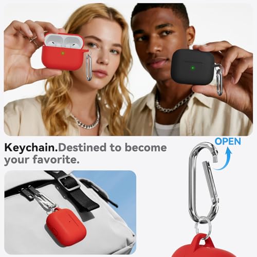 Image of Ljusmicker for AirPods Pro 3 Case 2025 with Cleaner Kit,Soft Silicone Protective Cover for Apple AirPods Pro 3rd Generation Cases for Women Men,for AirPod Pro 3 Cover with Keychain-Red