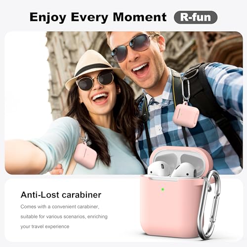 Image of AirPods Case Cover with Keychain, Full Protective Silicone AirPods Accessories Skin Cover for Women Girl with Apple AirPods Wireless Charging Case,Front LED Visible-Pink Sand