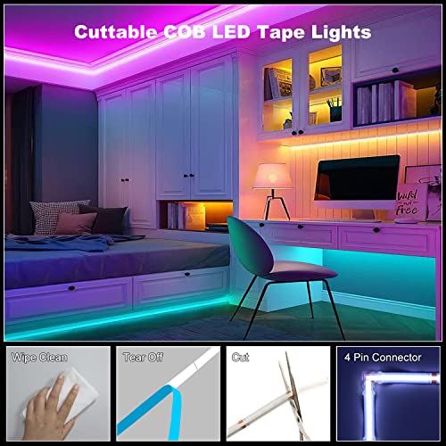 Bunacet Cob Rgb Led Strip Lights, Bright 20Ft Rgb Cob Led Lights For Game Room Bedroom Kitchen Lighting Home Decor Cob Led Light Strip With 44 Keys Remote Smart App Control Music Sync Color Changing #TOP6