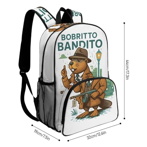 Bobrito-Bandito Merch Large Travel Backpack Italian-Brainrot Meme Waterproof Lightweight Daypack White 44x32x19cm2