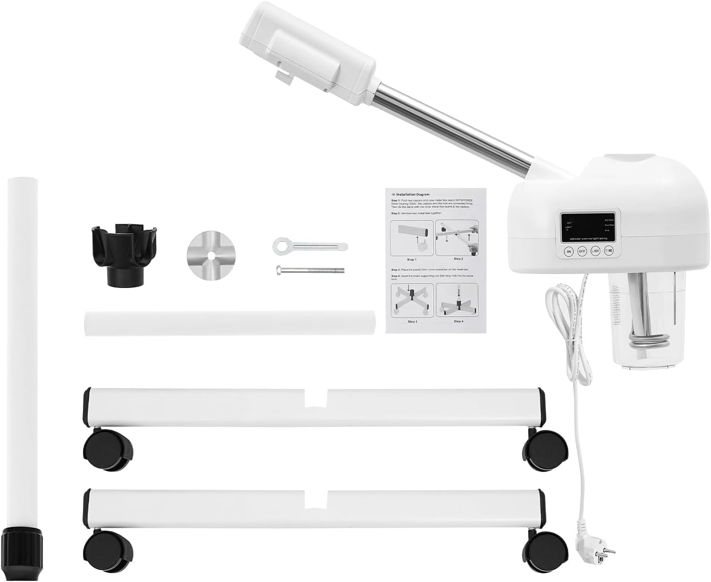 750 W Vapozone vapore facciale vapore viso con luce LED vaporizzatore Vapozone estetica professionale regolabile in altezza, adatto per salone di bellezza, casa, soggiorno(bianco)