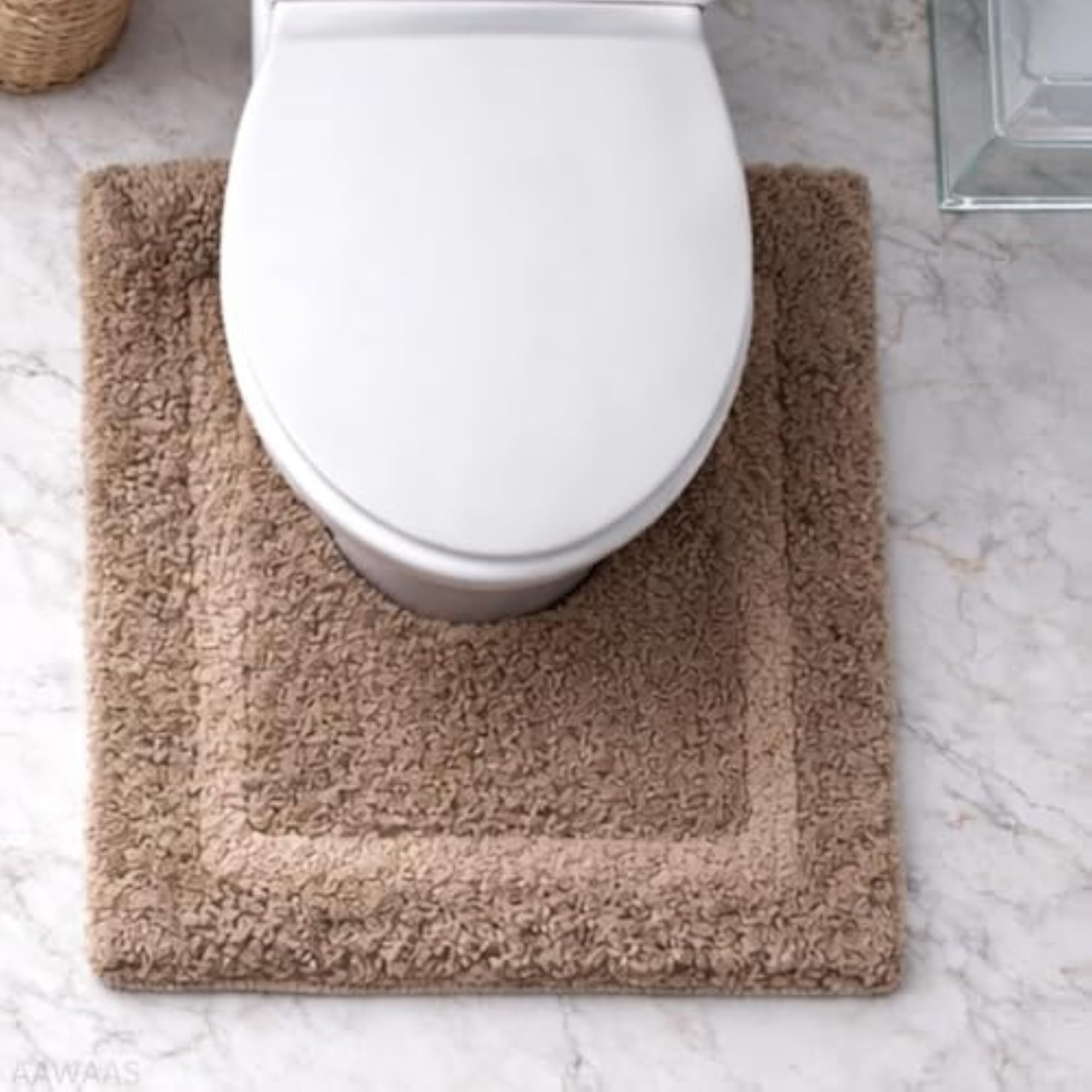 Shaggy Polyester Microfiber Bath Mat Set, U Shape Contour & Door Mat