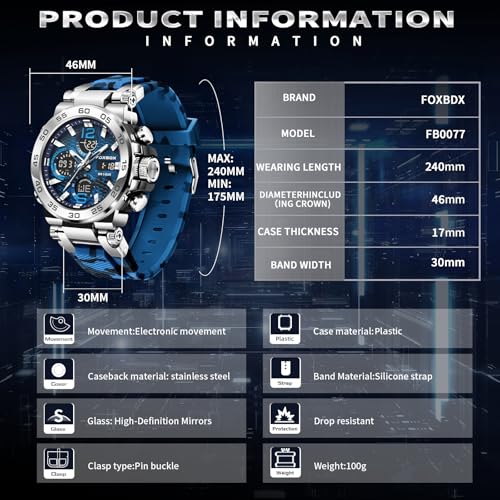 Image of LIGE Quartz Watch for Men Waterproof Big Dial Analog Digital Sport Multifunction LED Backlight Fashion Wristwatches Stopwatch Calendar Men