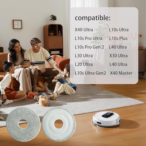 Image of 6pcs Replacement Mop Pads Compatible with Dreame L10s L20 Ultra L10s Pro Ultra Heat L10 Ultra L10s Pro L10 Prime Xiaomi X10+ S10+ X40 Ultra Robot Vacuum Cleaner, Reusable Microfibre Cleaning Cloth